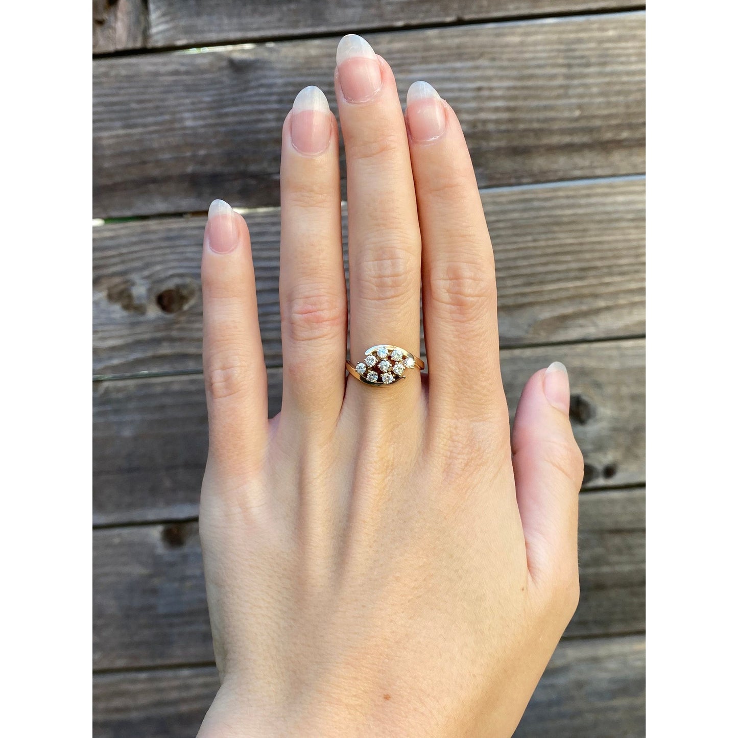 Vintage Solid 14k Yellow Gold Cubic Zirconia Cluster Ring - Size 6.75