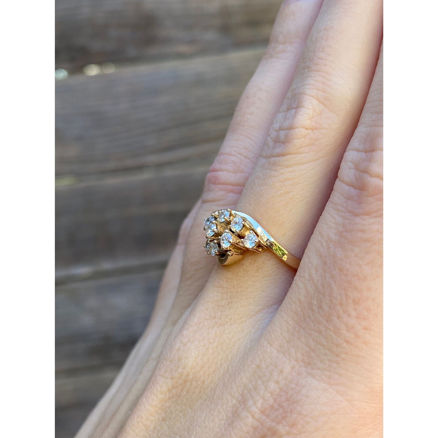 Vintage Solid 14k Yellow Gold Cubic Zirconia Cluster Ring - Size 6.75