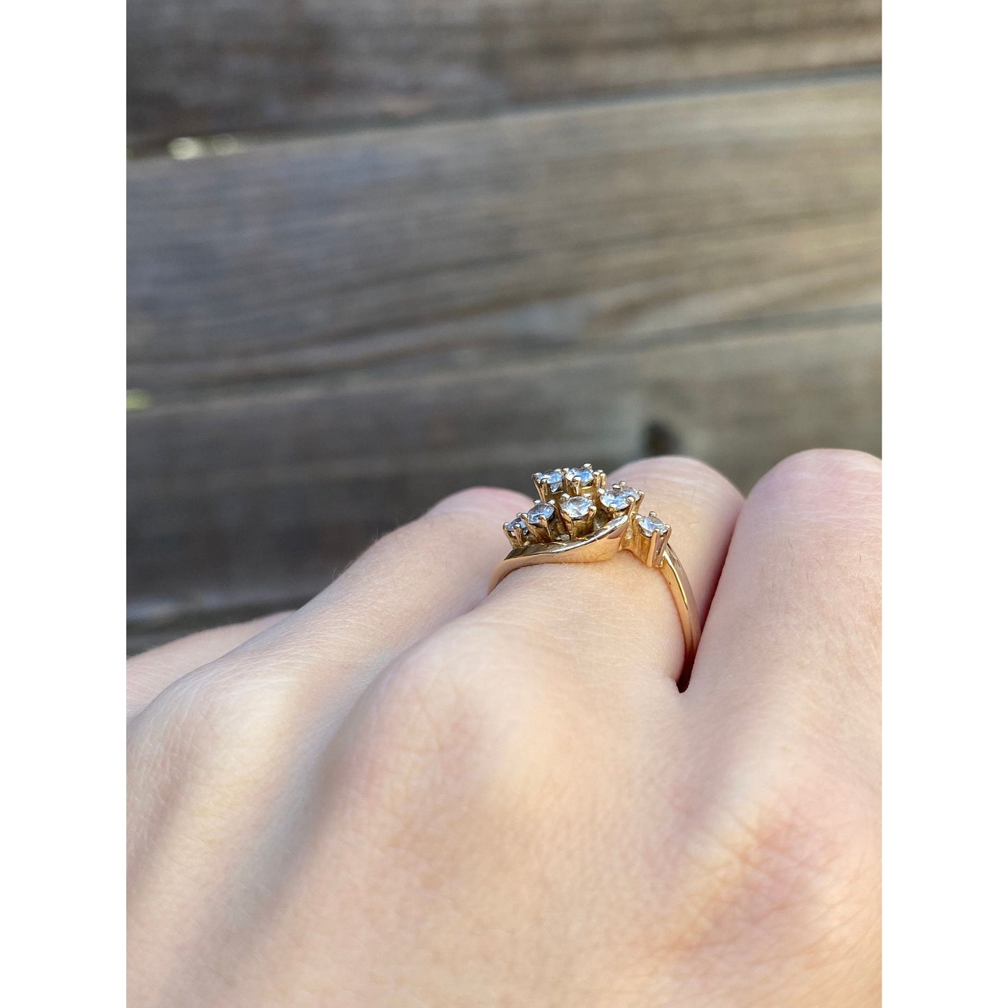 Vintage Solid 14k Yellow Gold Cubic Zirconia Cluster Ring - Size 6.75