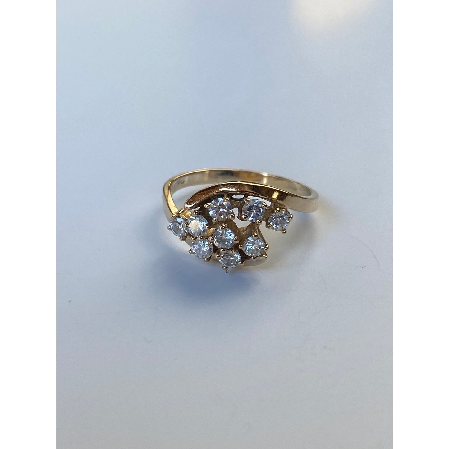 Vintage Solid 14k Yellow Gold Cubic Zirconia Cluster Ring - Size 6.75