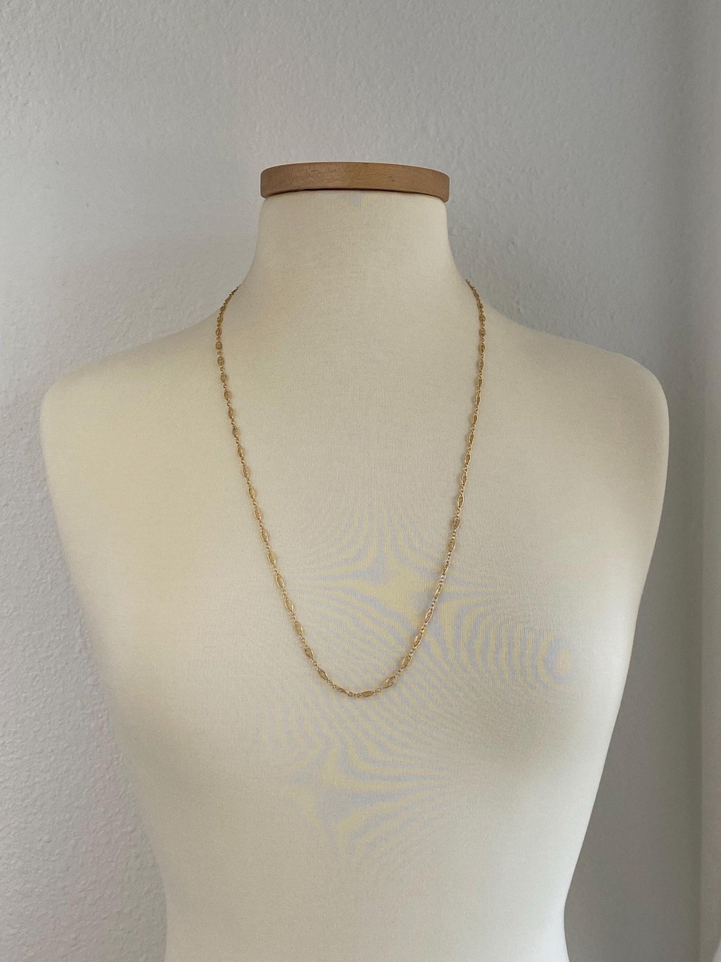 Vintage Solid 14k Yellow Gold Long Fancy Filigree Link Chain Necklace - 30 inches