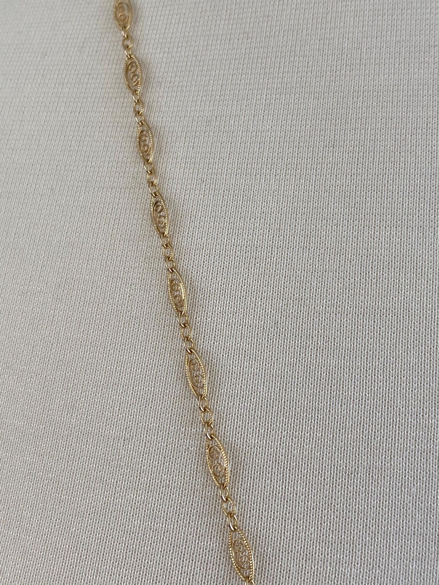 Vintage Solid 14k Yellow Gold Long Fancy Filigree Link Chain Necklace - 30 inches