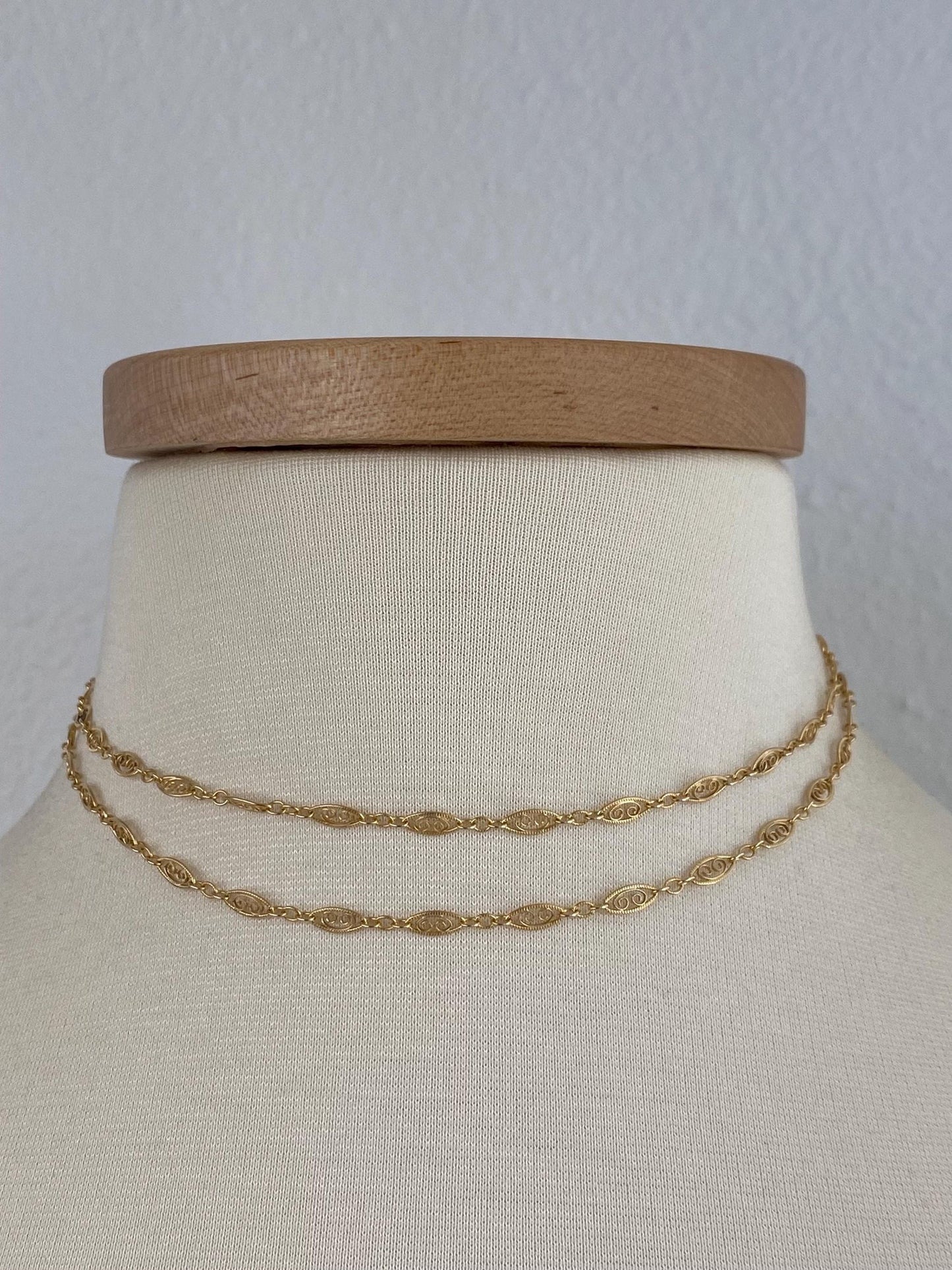 Vintage Solid 14k Yellow Gold Long Fancy Filigree Link Chain Necklace - 30 inches