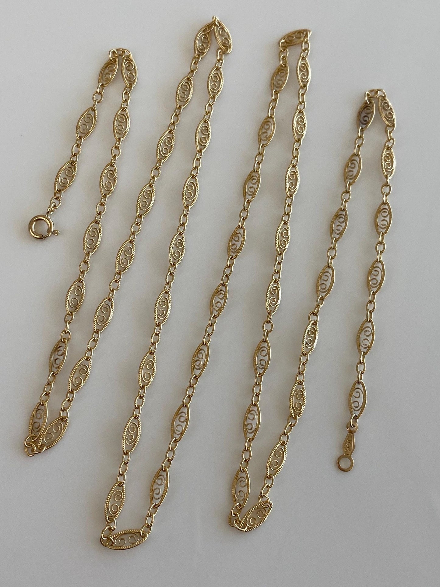 Vintage Solid 14k Yellow Gold Long Fancy Filigree Link Chain Necklace - 30 inches