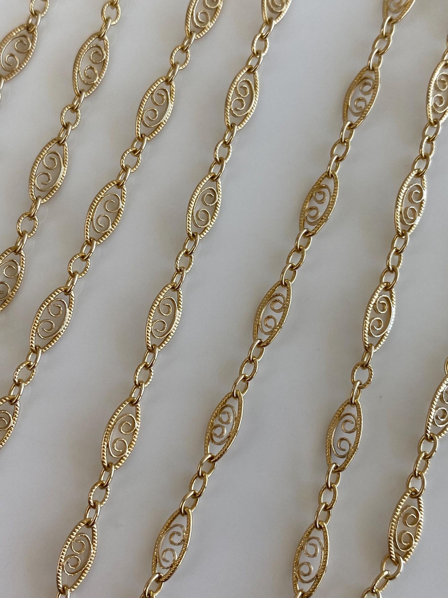 Vintage Solid 14k Yellow Gold Long Fancy Filigree Link Chain Necklace - 30 inches