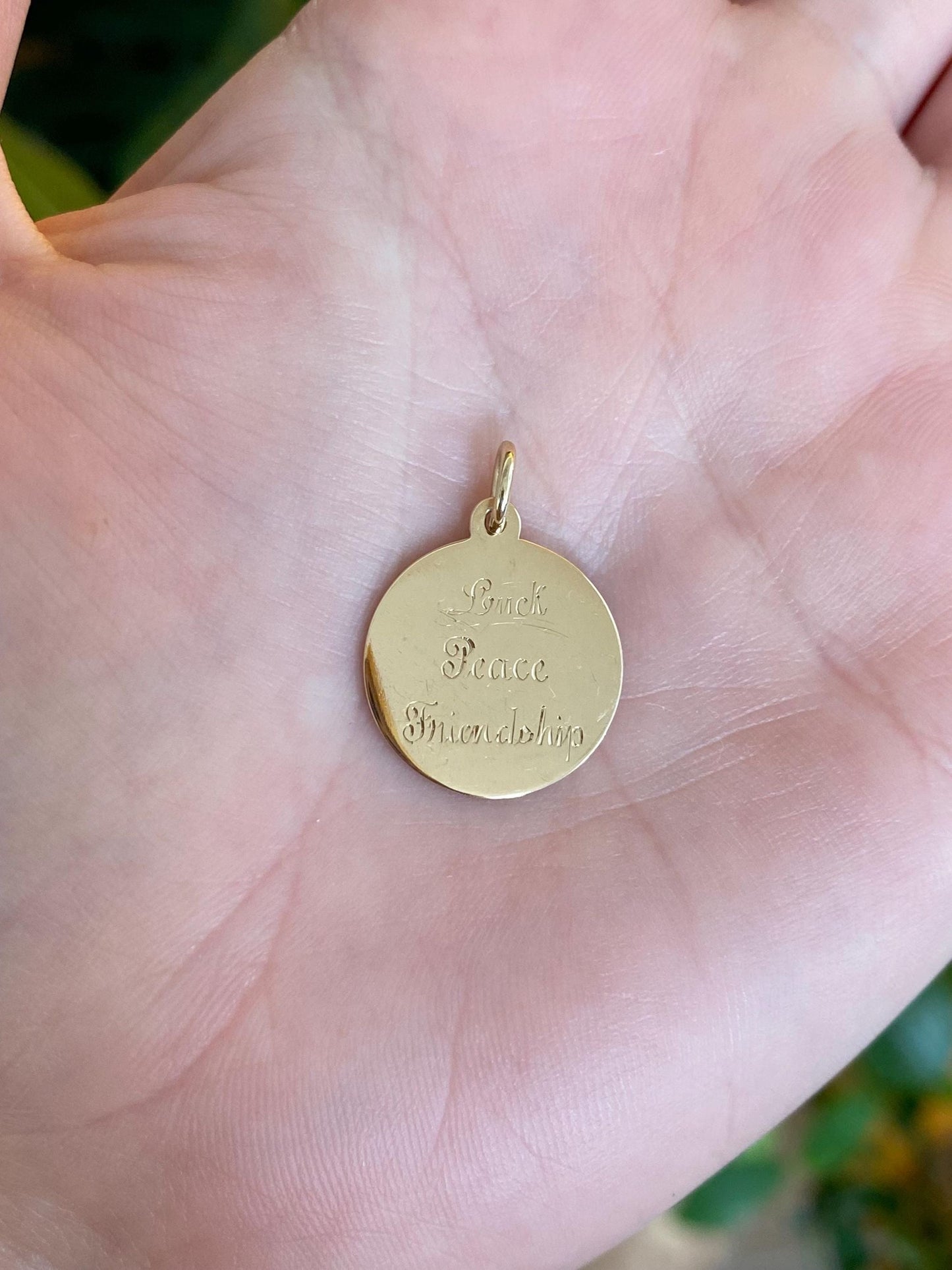 Vintage Solid 14k Yellow Gold Luck Peace Friendship Charm