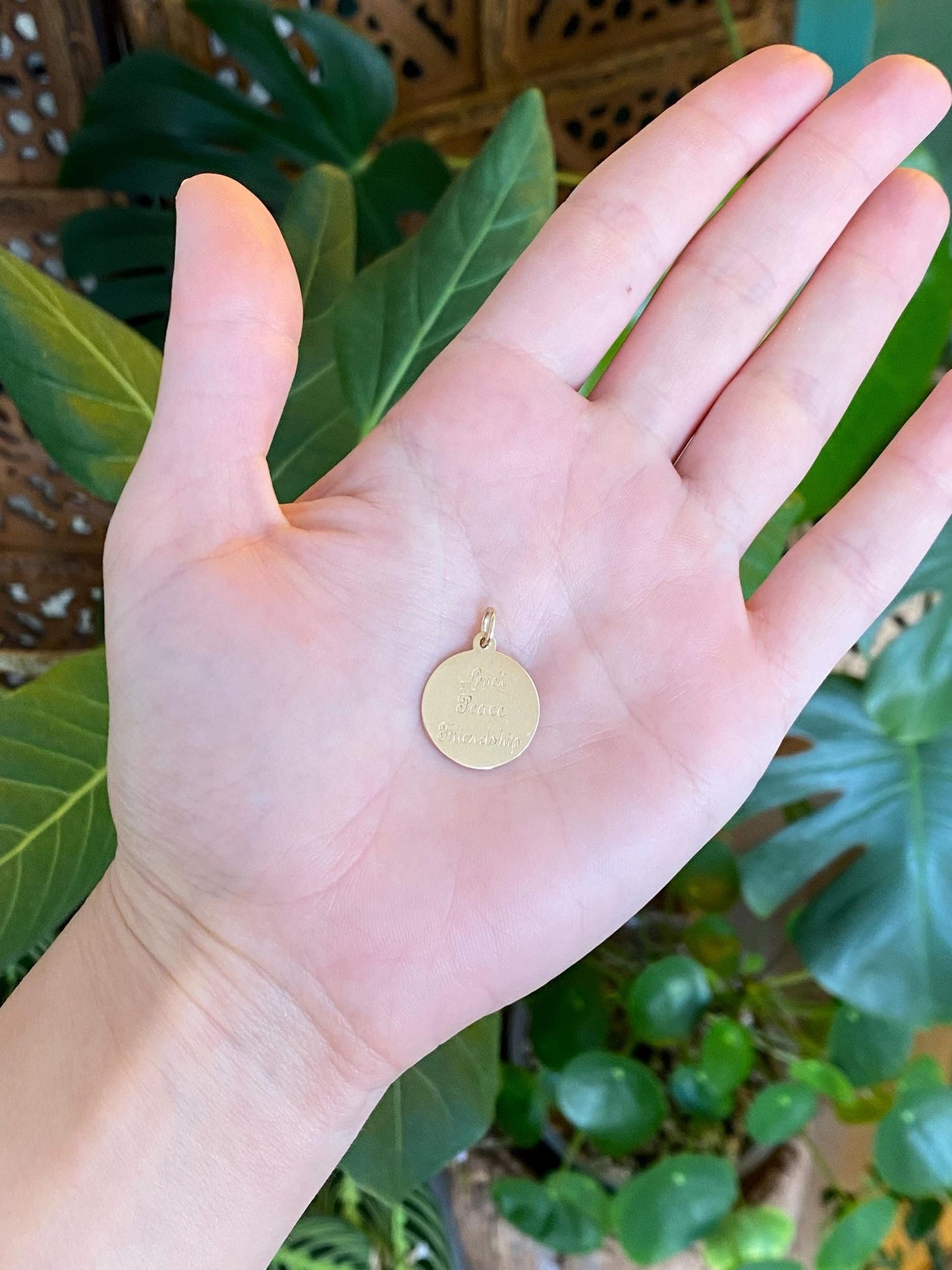Vintage Solid 14k Yellow Gold Luck Peace Friendship Charm