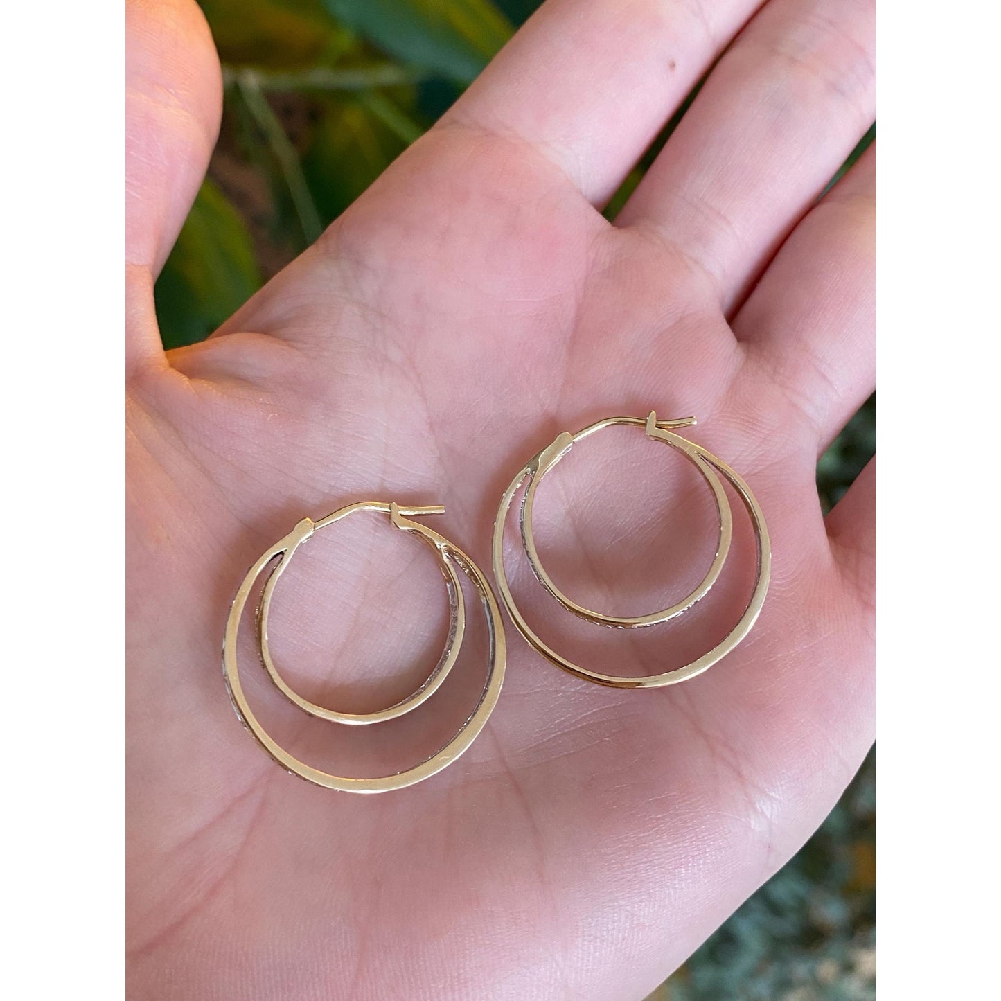 Solid 14k White & Yellow Gold Diamond Loop Hoop Earrings