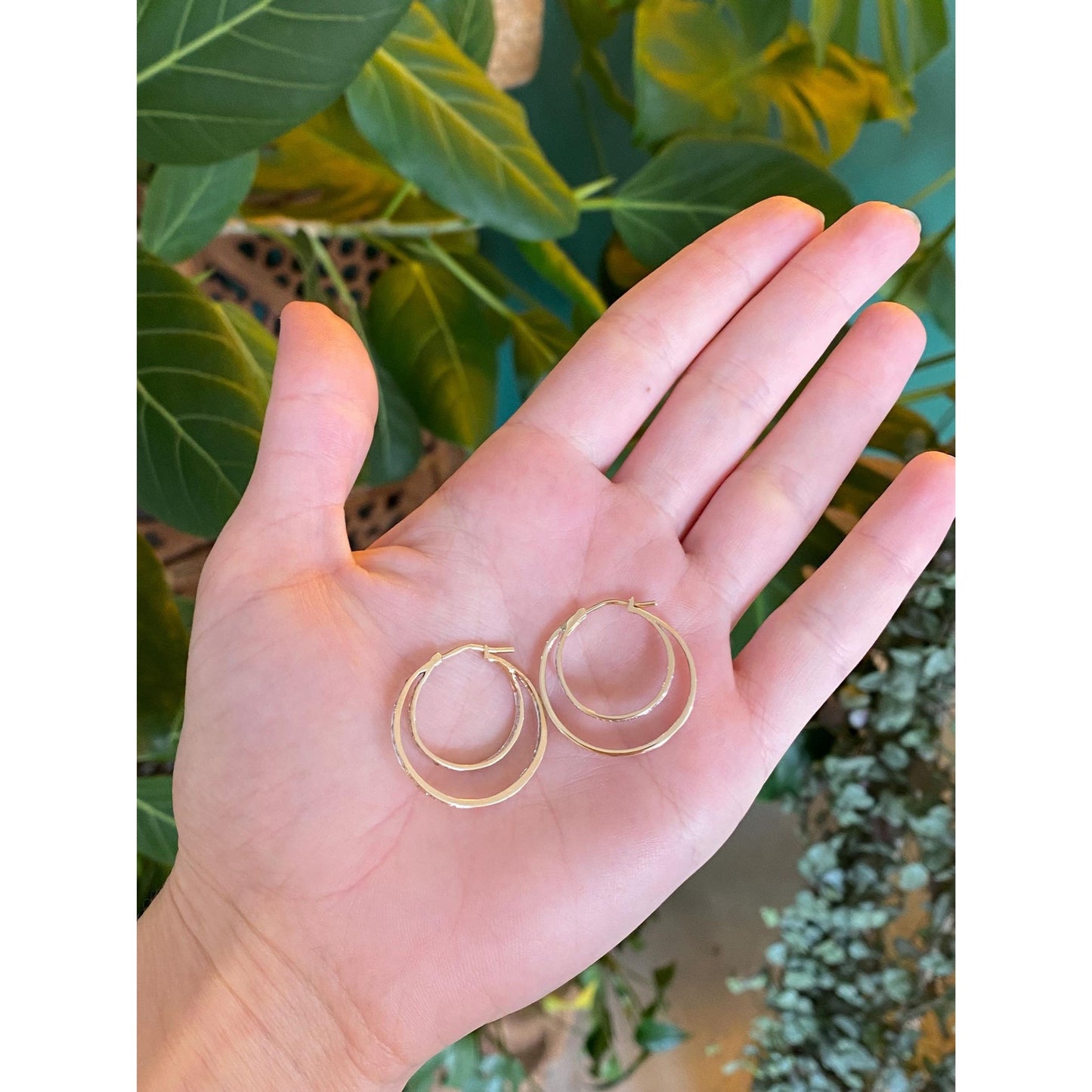 Solid 14k White & Yellow Gold Diamond Loop Hoop Earrings