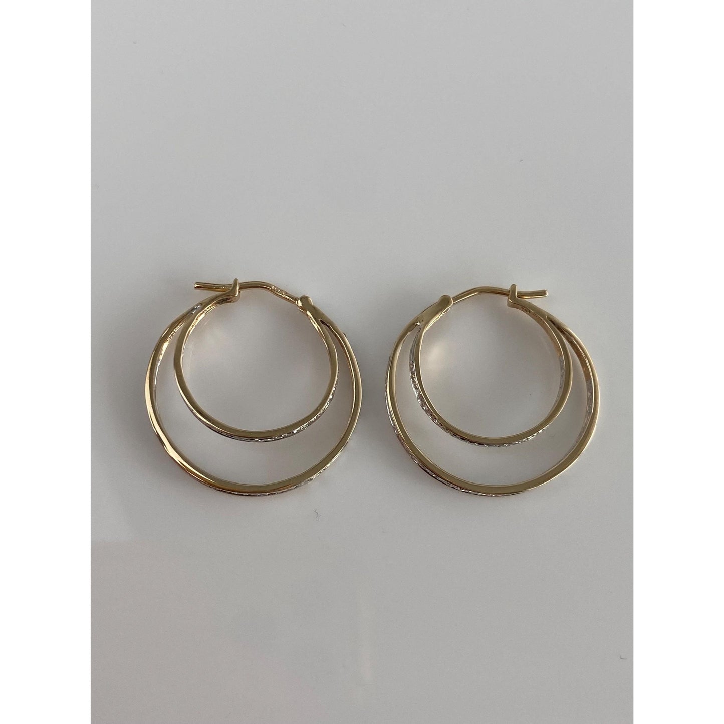 Solid 14k White & Yellow Gold Diamond Loop Hoop Earrings