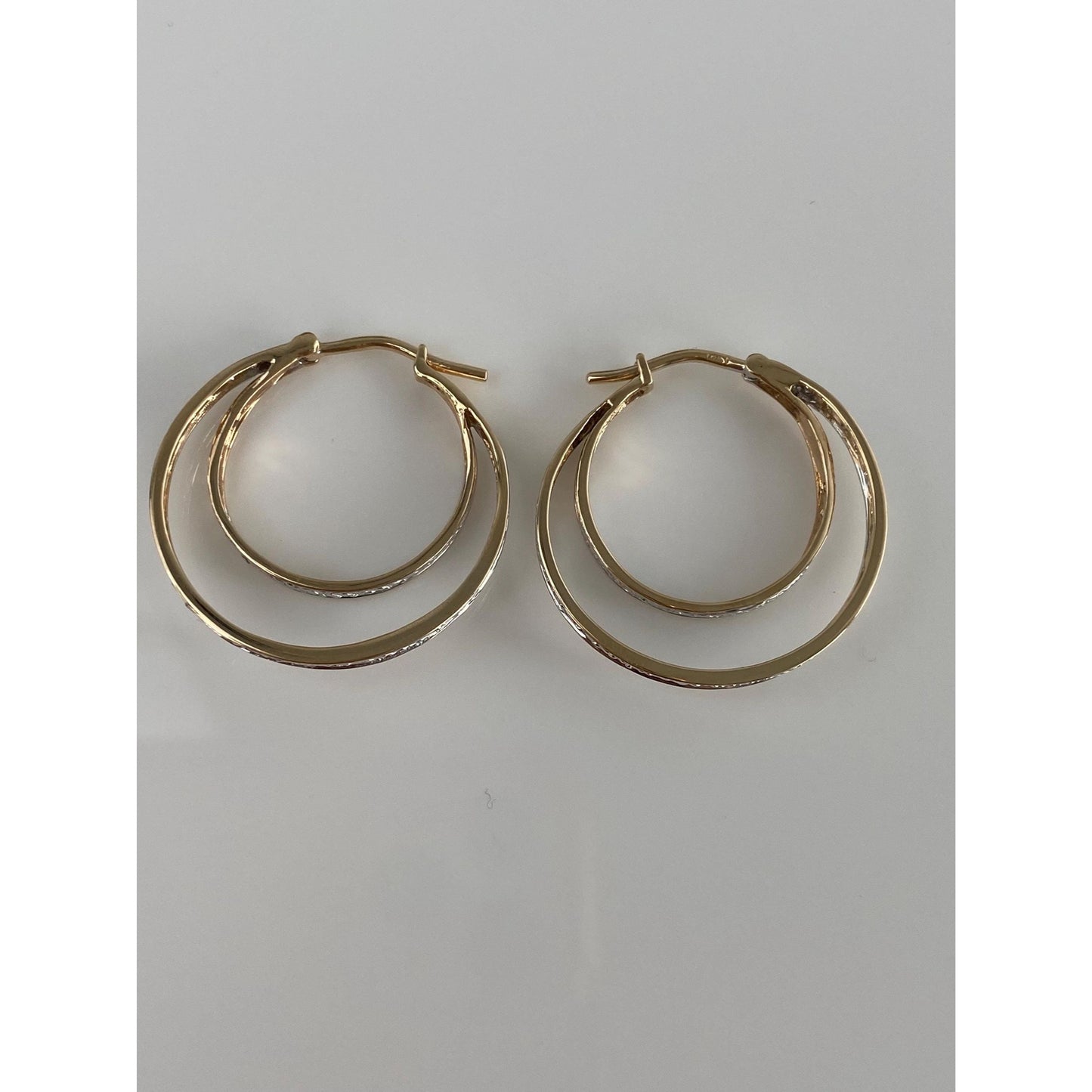 Solid 14k White & Yellow Gold Diamond Loop Hoop Earrings