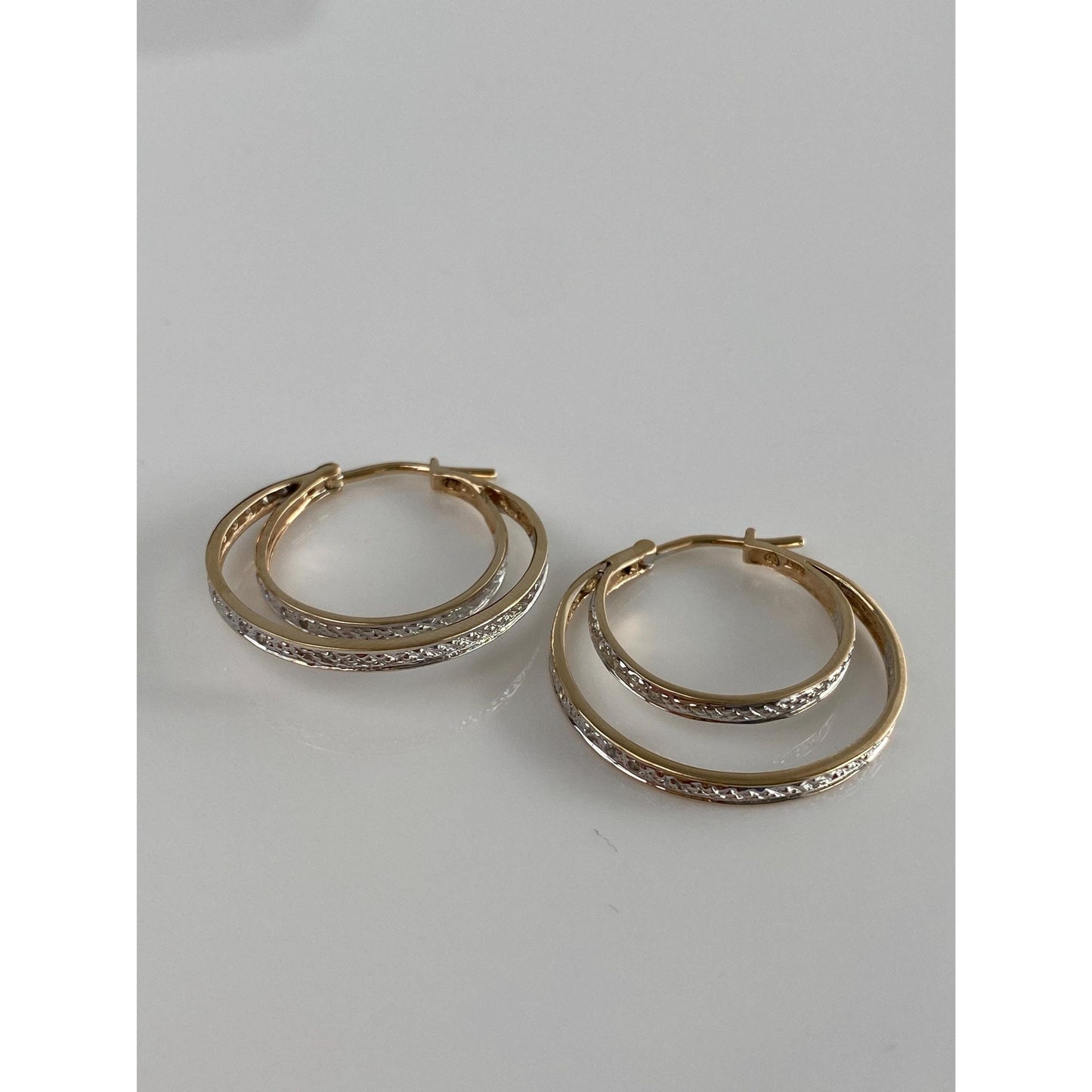 Solid 14k White & Yellow Gold Diamond Loop Hoop Earrings