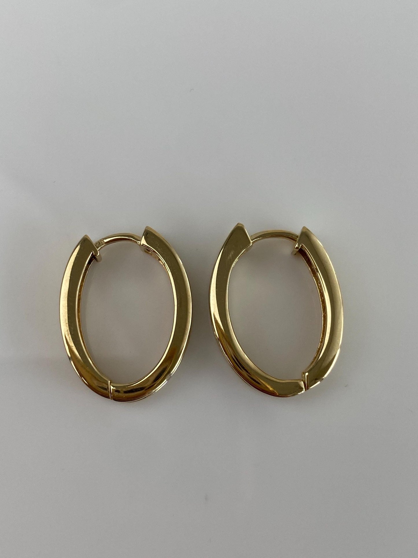 Vintage Solid 14k Yellow Gold Diamond Oval Hoop Earrings
