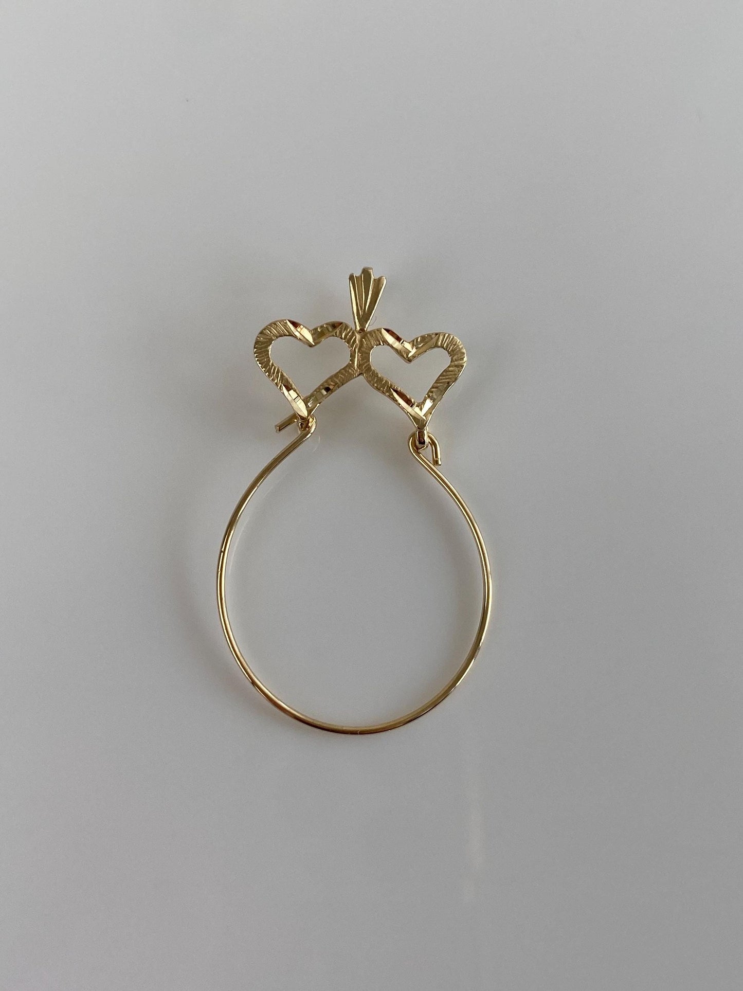 Vintage Solid 14k Yellow Gold Diamond Cut Hearts Charm Holder Charm