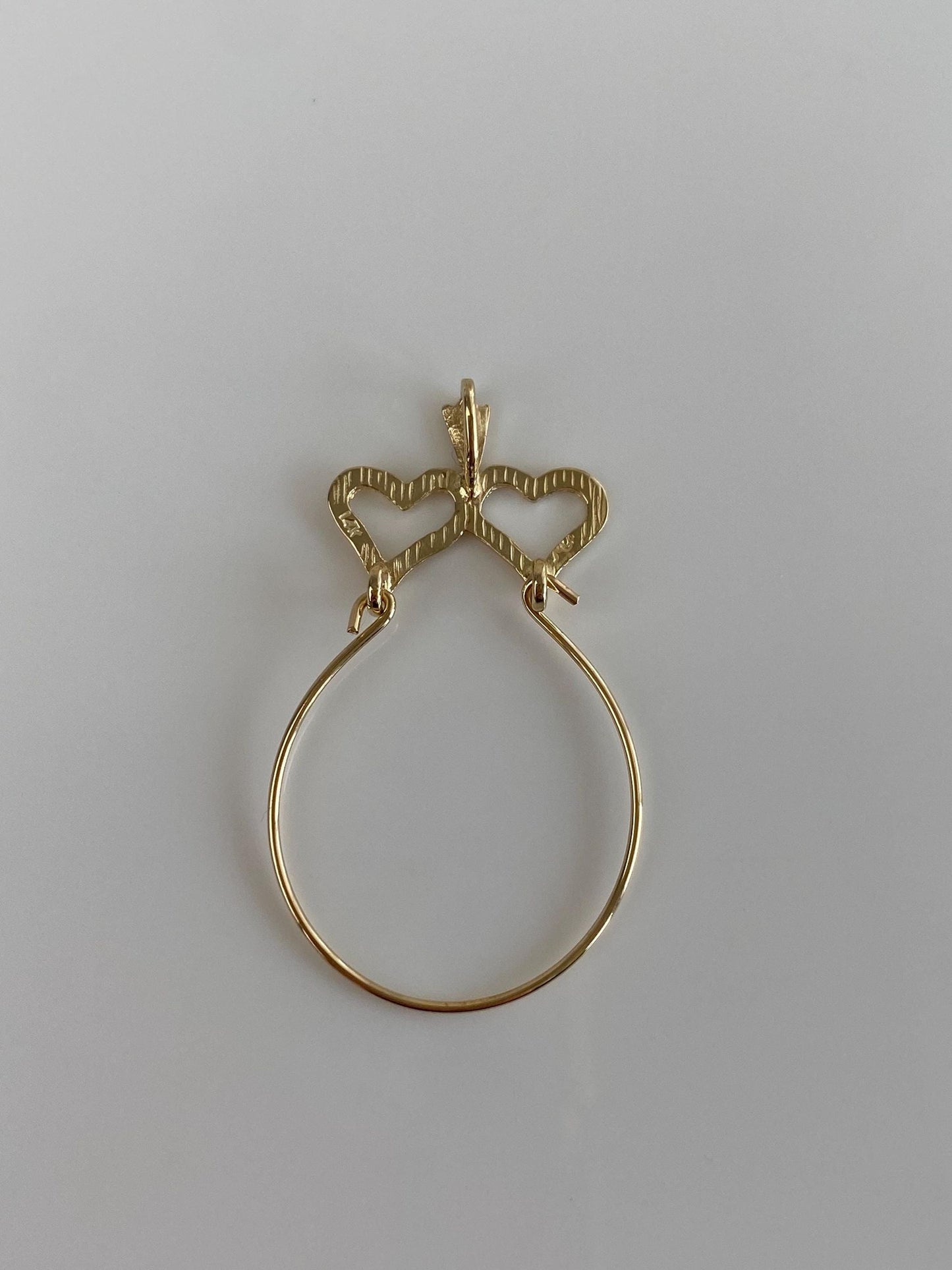 Vintage Solid 14k Yellow Gold Diamond Cut Hearts Charm Holder Charm