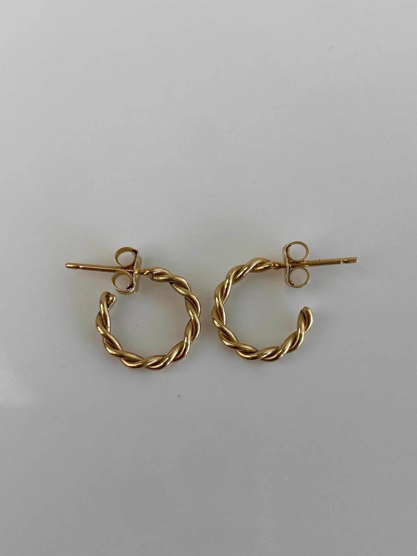 Vintage Solid 14k Yellow Gold Little Twist Hoop Earrings