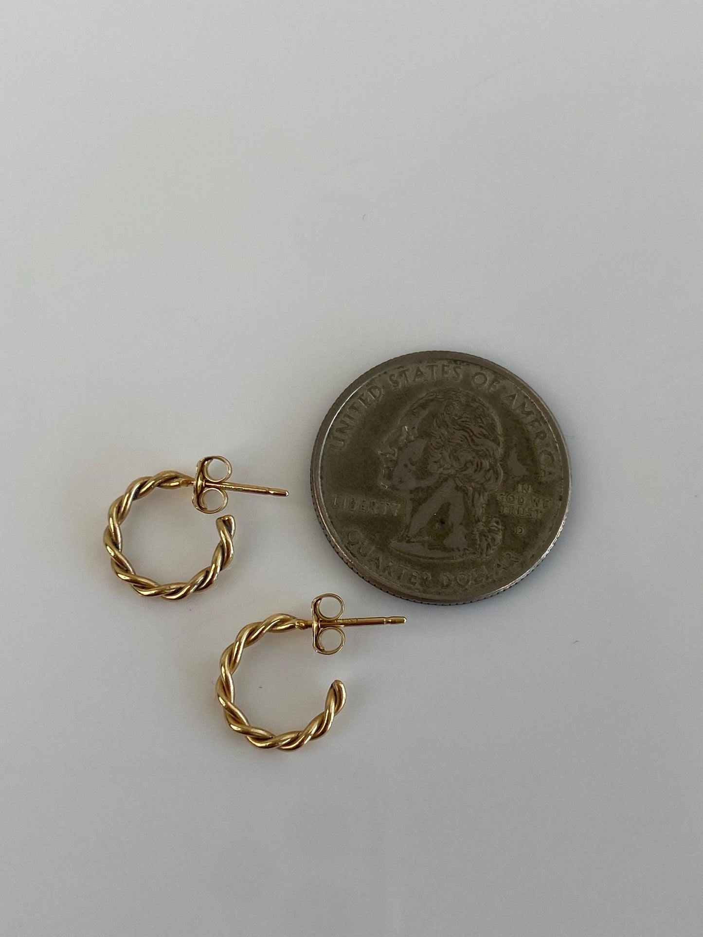 Vintage Solid 14k Yellow Gold Little Twist Hoop Earrings