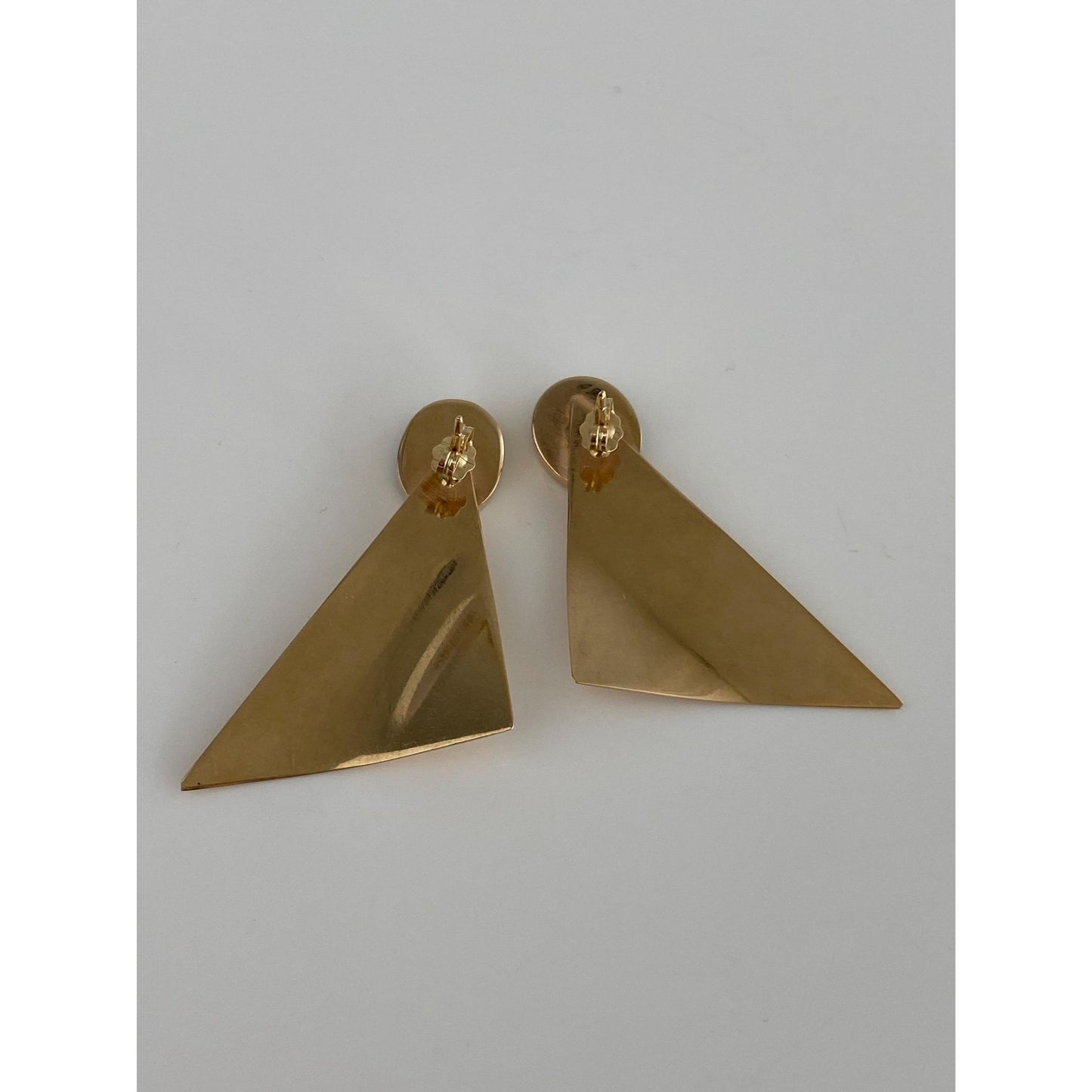 Vintage Solid 14k Yellow Gold Black Onyx Triangle Drop Earrings