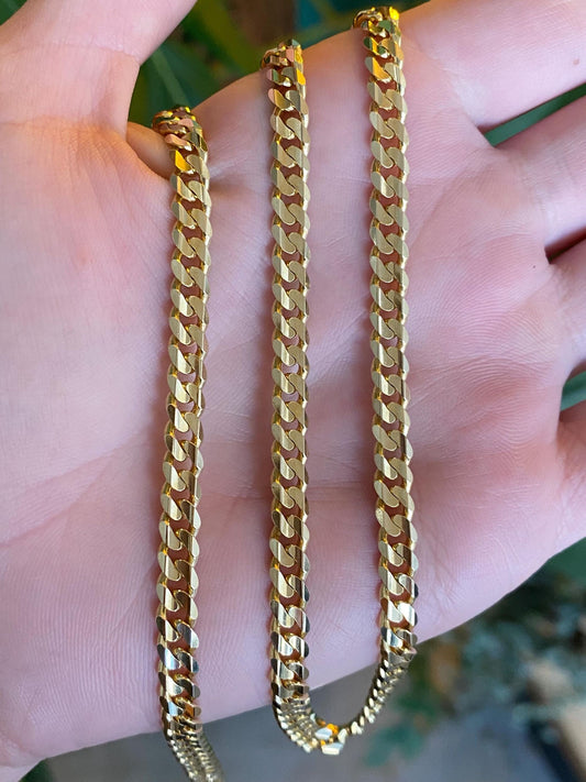 Vintage Solid 14k Yellow Gold Chunky Flat Curb Chain Necklace - 21.75 inches