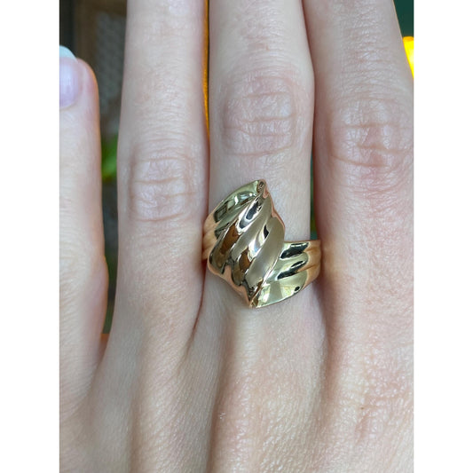 Vintage Solid 14k Rose & Yellow Gold Ribbon Ring Band - Size 7.5