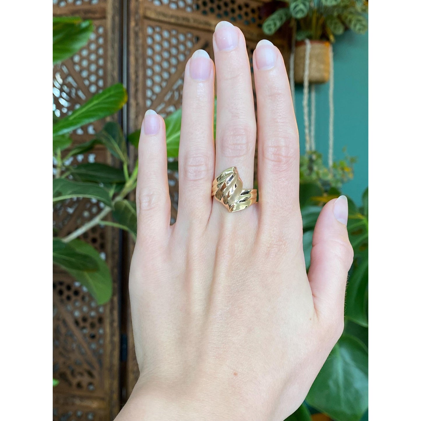 Vintage Solid 14k Rose & Yellow Gold Ribbon Ring Band - Size 7.5