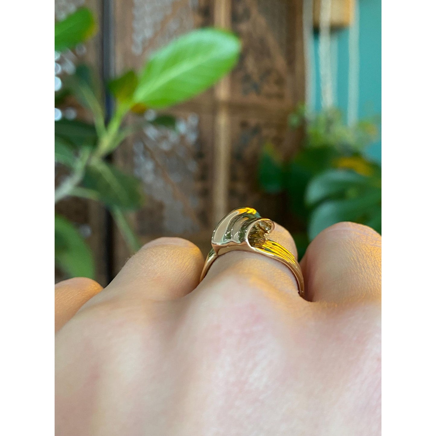 Vintage Solid 14k Rose & Yellow Gold Ribbon Ring Band - Size 7.5