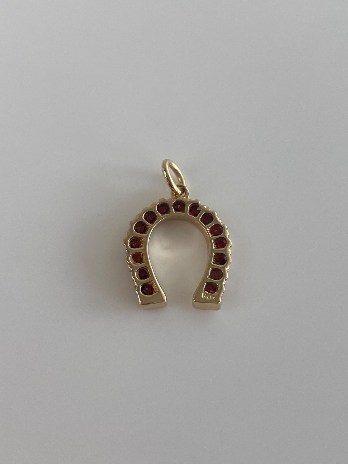 Vintage Solid 14k Yellow Gold Garnet Horseshoe Charm