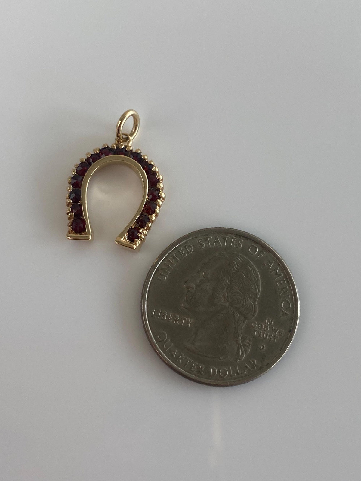Vintage Solid 14k Yellow Gold Garnet Horseshoe Charm