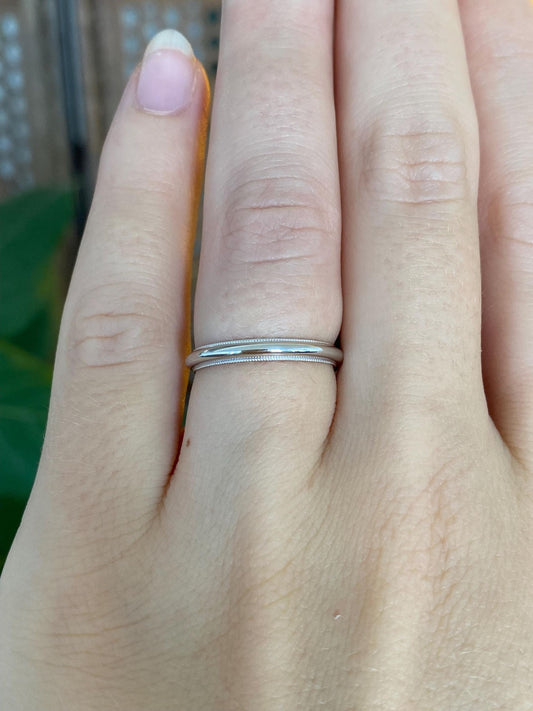 Vintage Solid 14k White Gold Milgrain Ring Band - Size 5.25