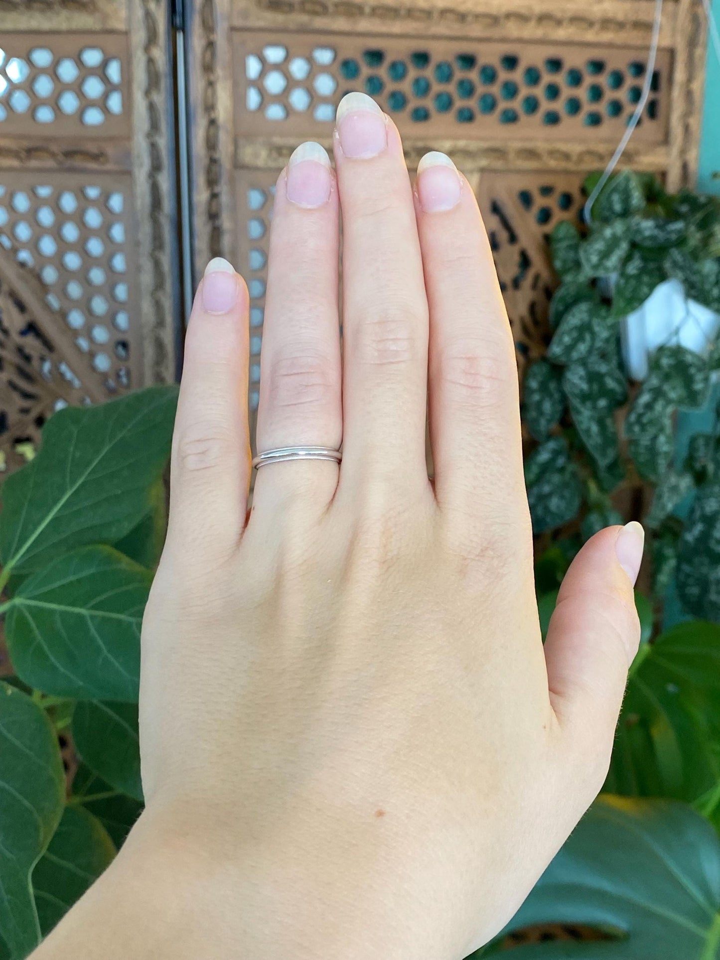 Vintage Solid 14k White Gold Milgrain Ring Band - Size 5.25