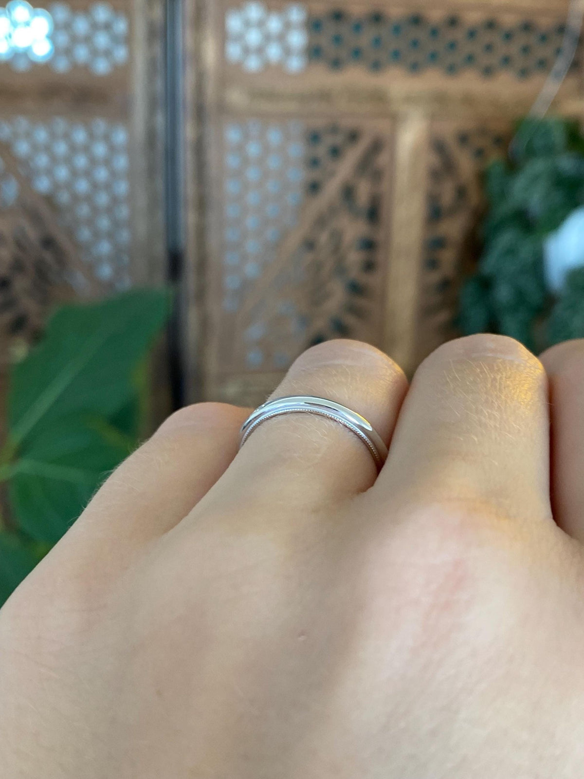 Vintage Solid 14k White Gold Milgrain Ring Band - Size 5.25