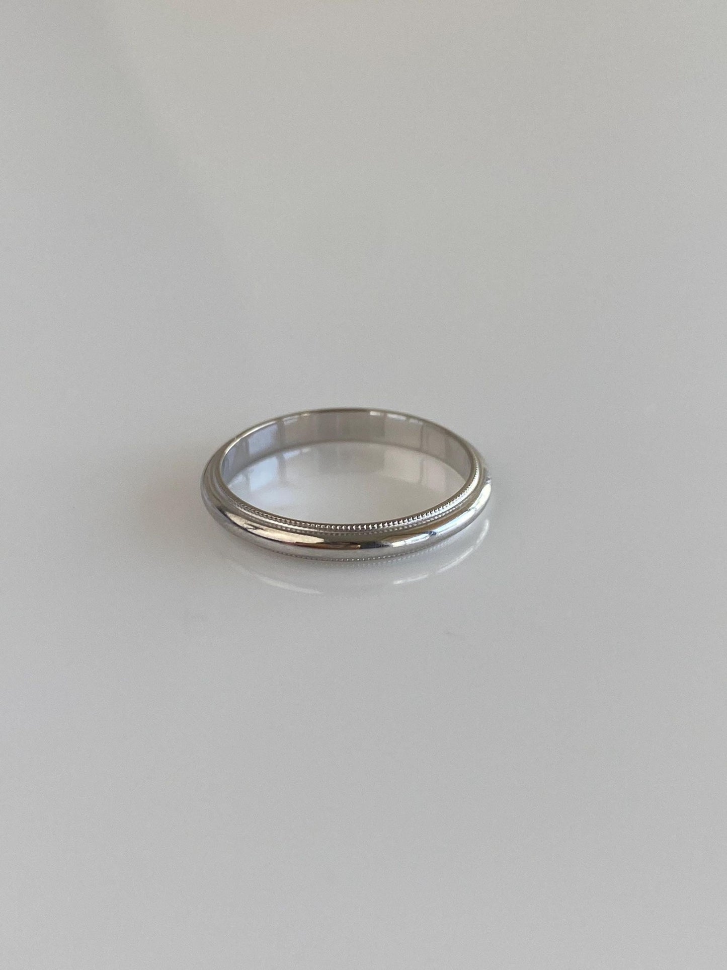 Vintage Solid 14k White Gold Milgrain Ring Band - Size 5.25