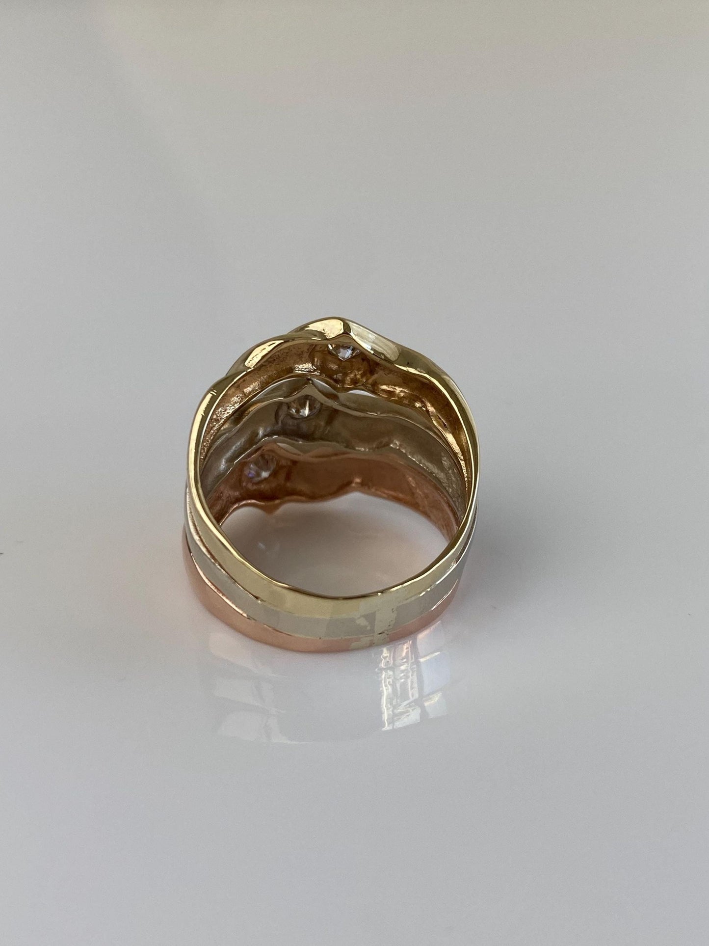 Vintage Solid 14k Tri Tone Gold Diamond Ring Band - Size 6.25