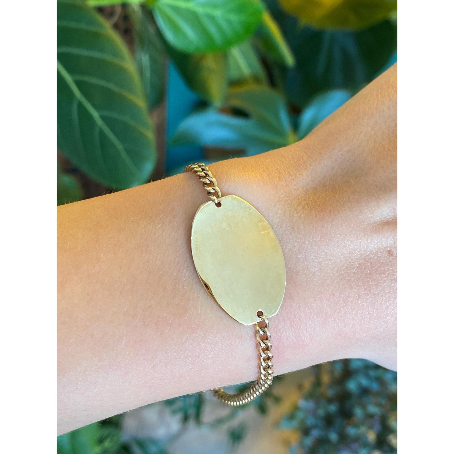 Vintage Solid 10k Yellow Gold Large ID Curb Chain Bracelet - 8 inches