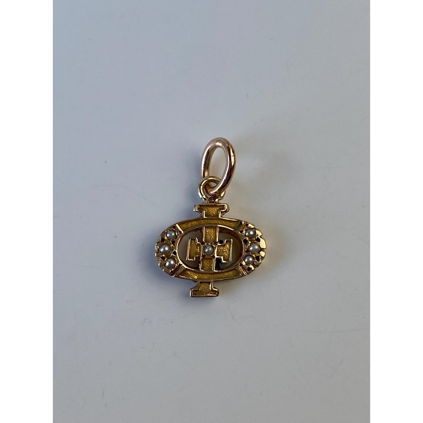 Vintage Solid 10k Yellow Gold Seed Pearl Fraternity Charm