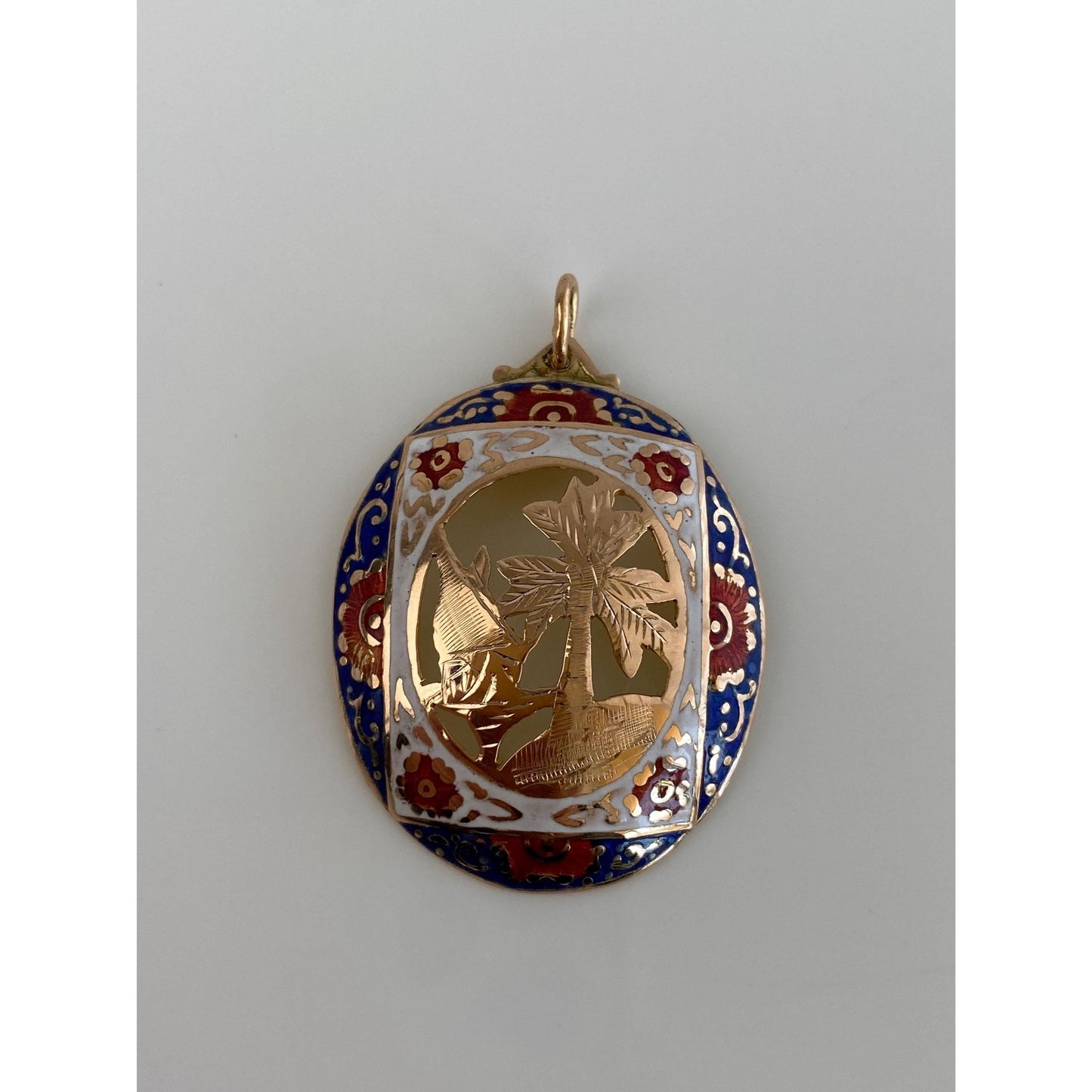 Vintage Solid 14k Yellow Gold Enamel Island Charm