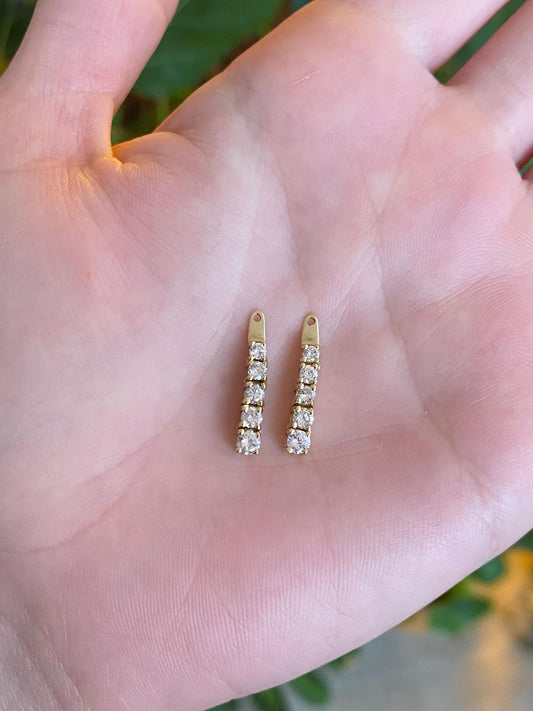 Vintage Solid 14k Yellow Gold Diamond Row Earring Jackets