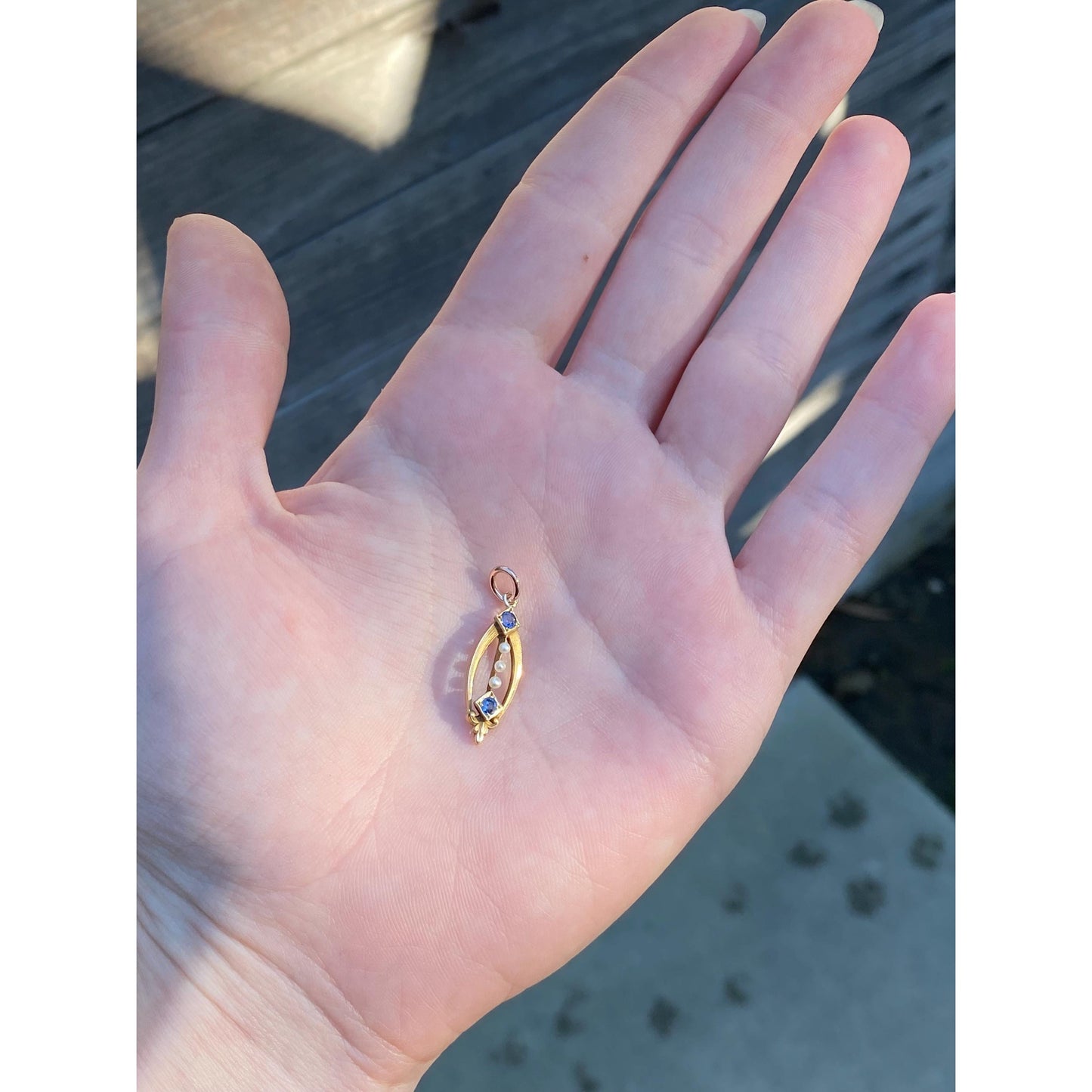 Vintage Solid 14k Yellow Gold Blue Spinel Seed Pearl Charm