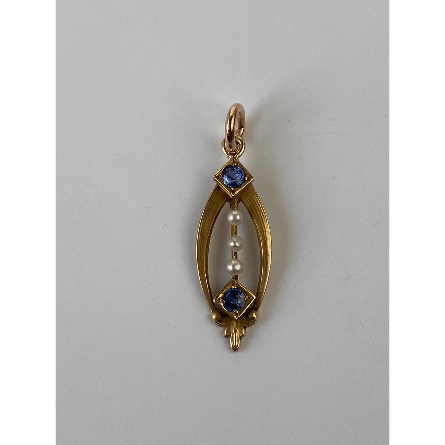 Vintage Solid 14k Yellow Gold Blue Spinel Seed Pearl Charm