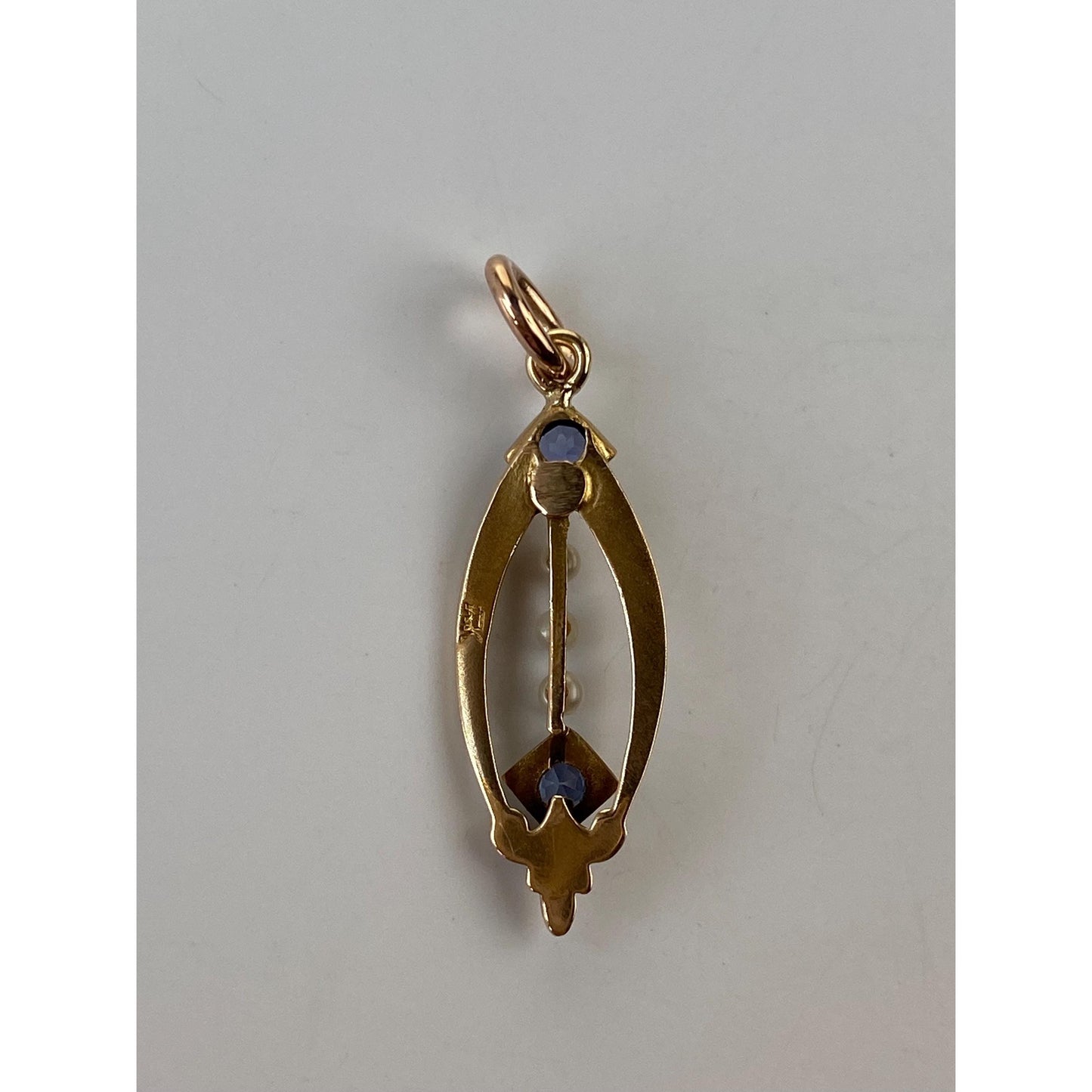 Vintage Solid 14k Yellow Gold Blue Spinel Seed Pearl Charm