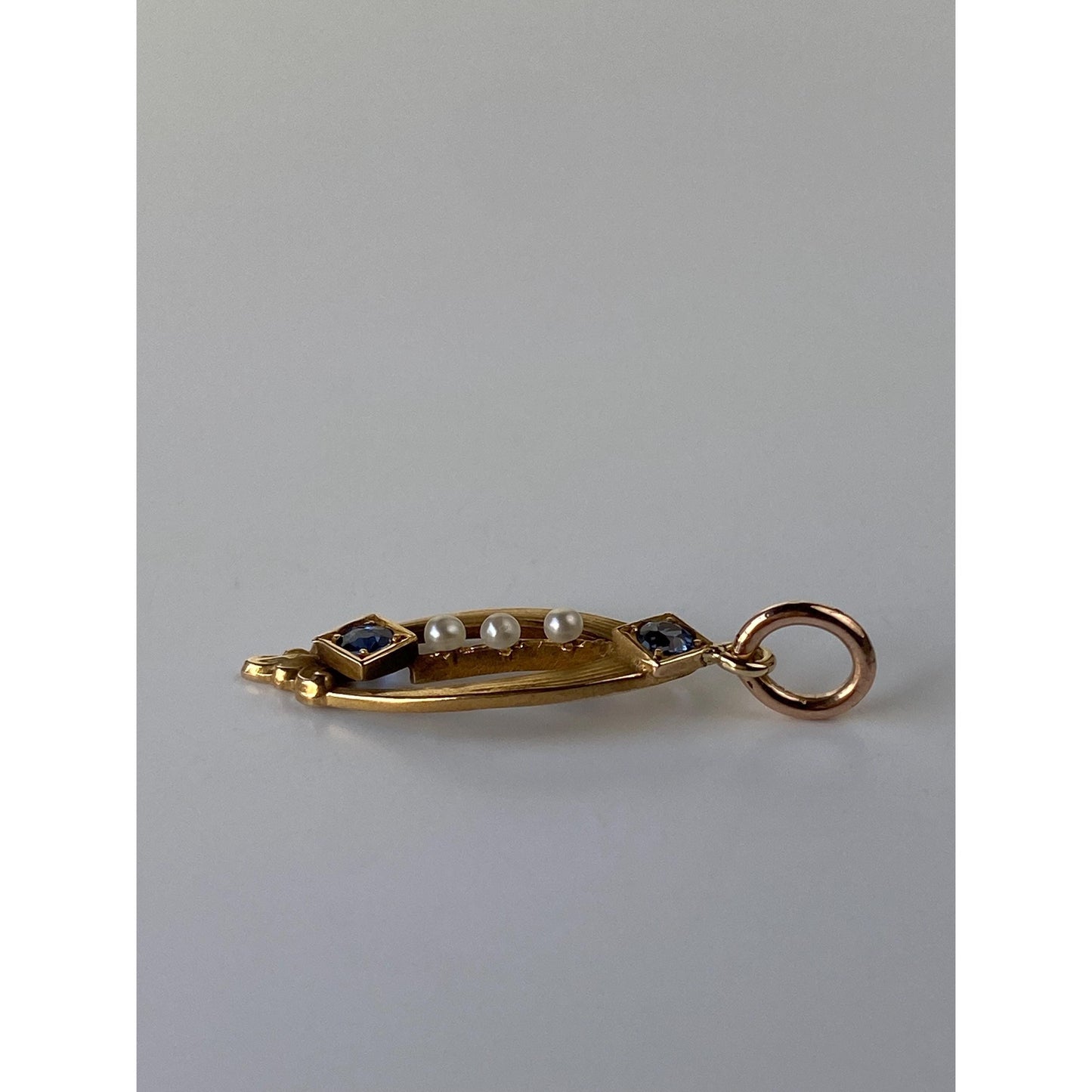 Vintage Solid 14k Yellow Gold Blue Spinel Seed Pearl Charm
