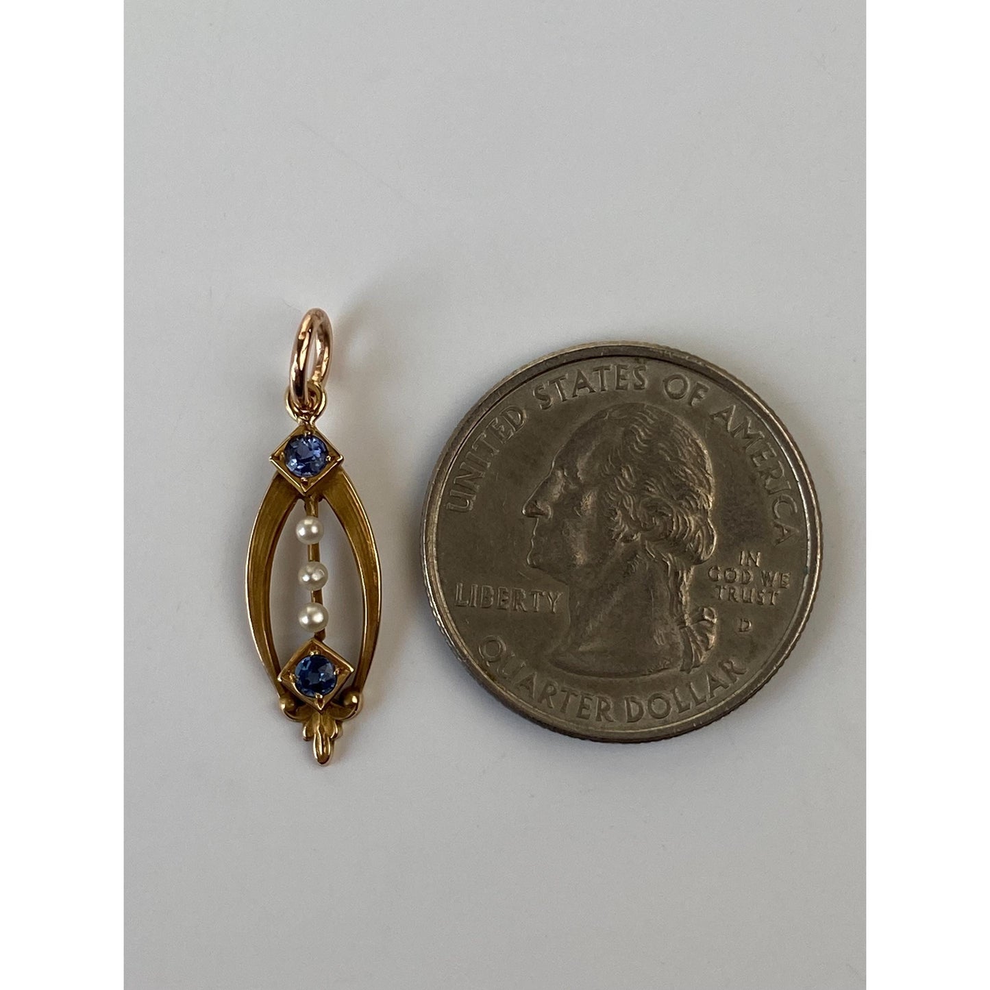 Vintage Solid 14k Yellow Gold Blue Spinel Seed Pearl Charm