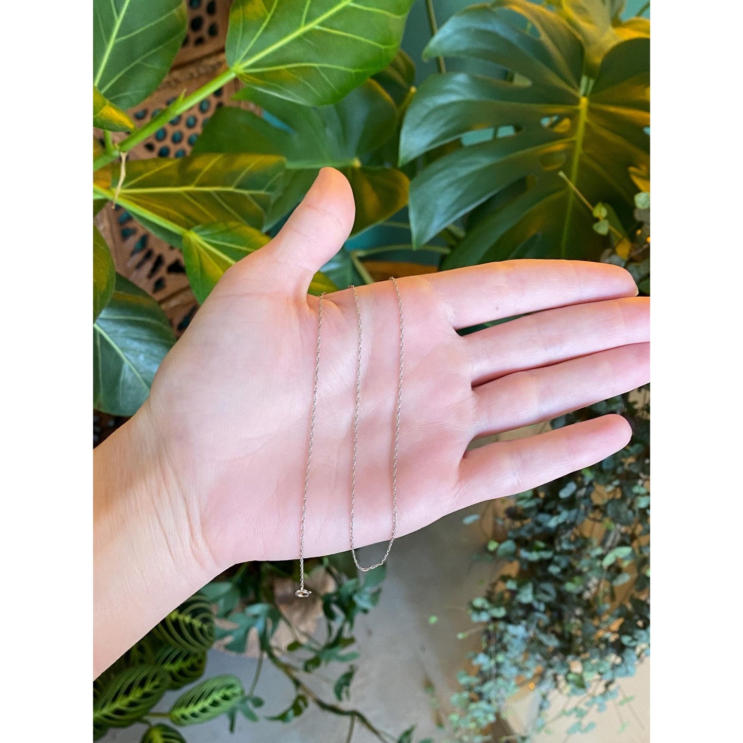 Solid 14k White Gold Dainty Chain Necklace - 15.25 inches