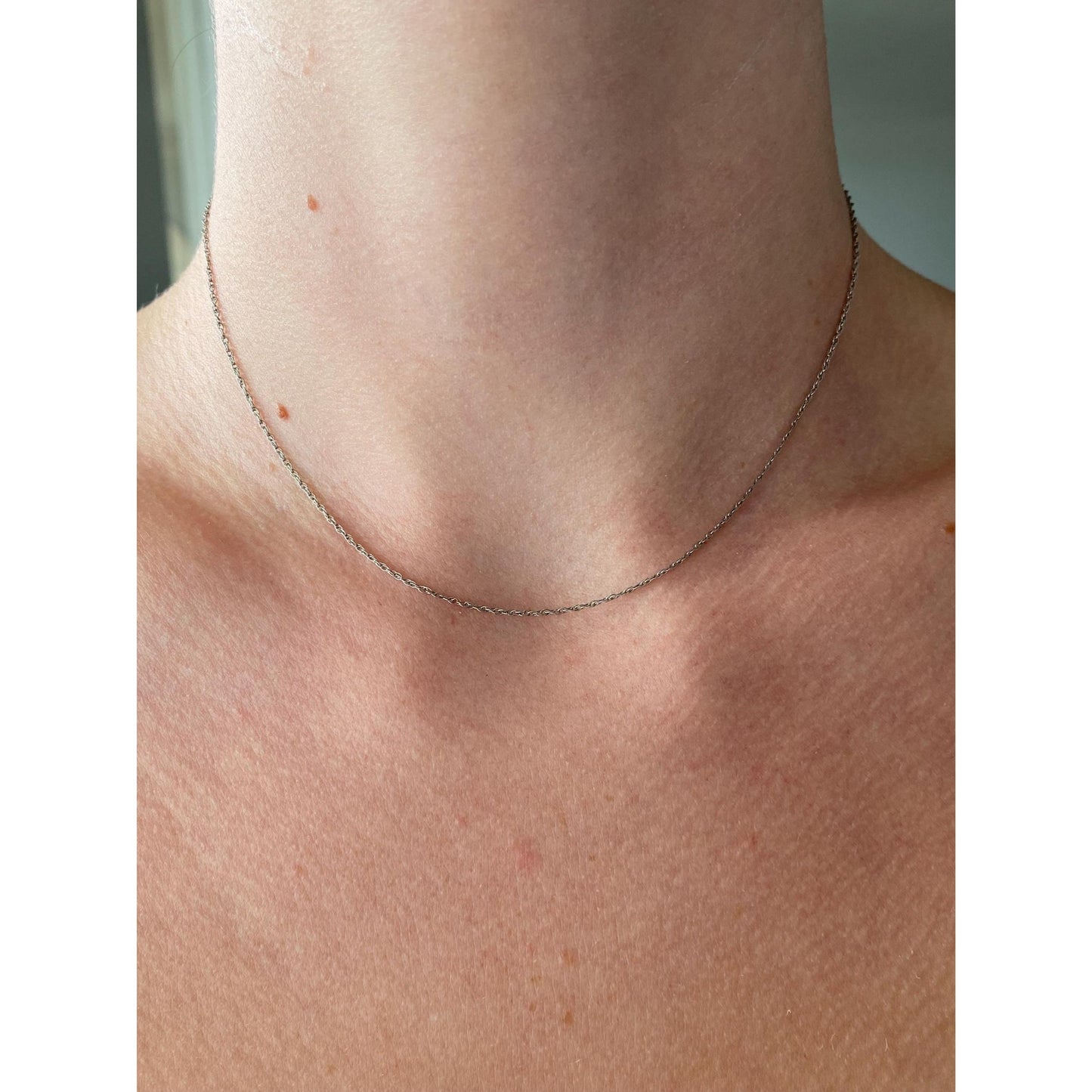 Solid 14k White Gold Dainty Chain Necklace - 15.25 inches
