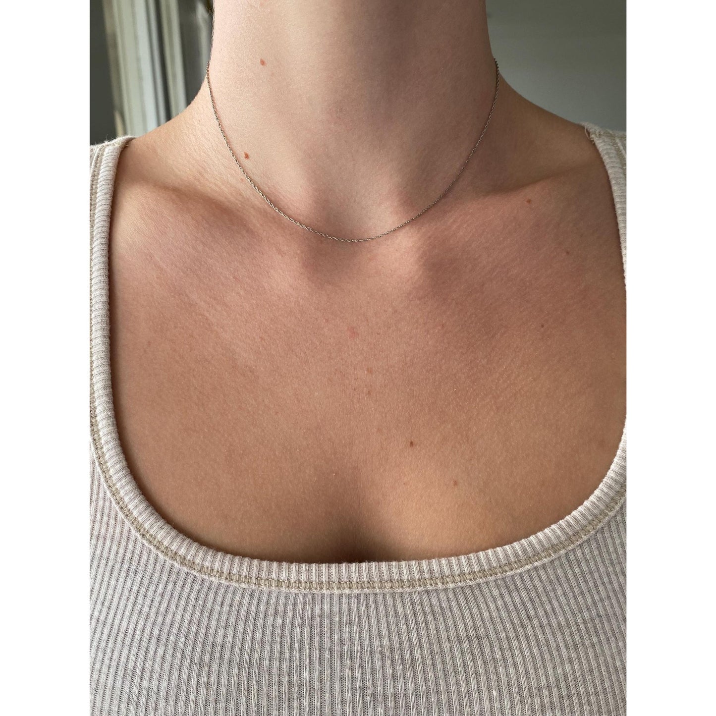 Solid 14k White Gold Dainty Chain Necklace - 15.25 inches