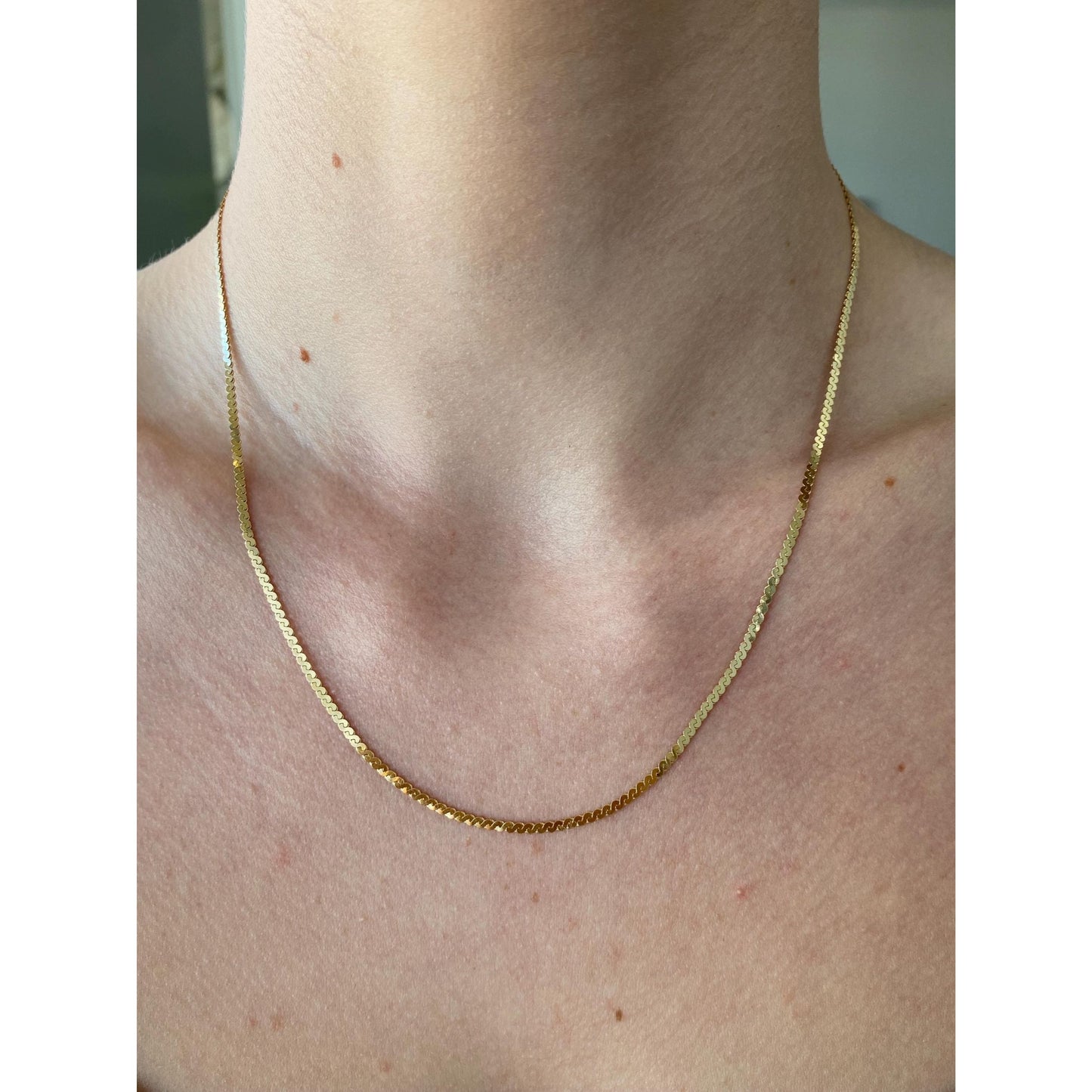 Vintage Solid 14k Yellow Gold Chunky Serpentine Chain Necklace - 18 inches