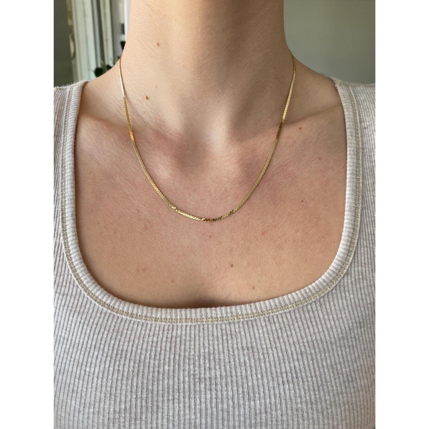 Vintage Solid 14k Yellow Gold Chunky Serpentine Chain Necklace - 18 inches