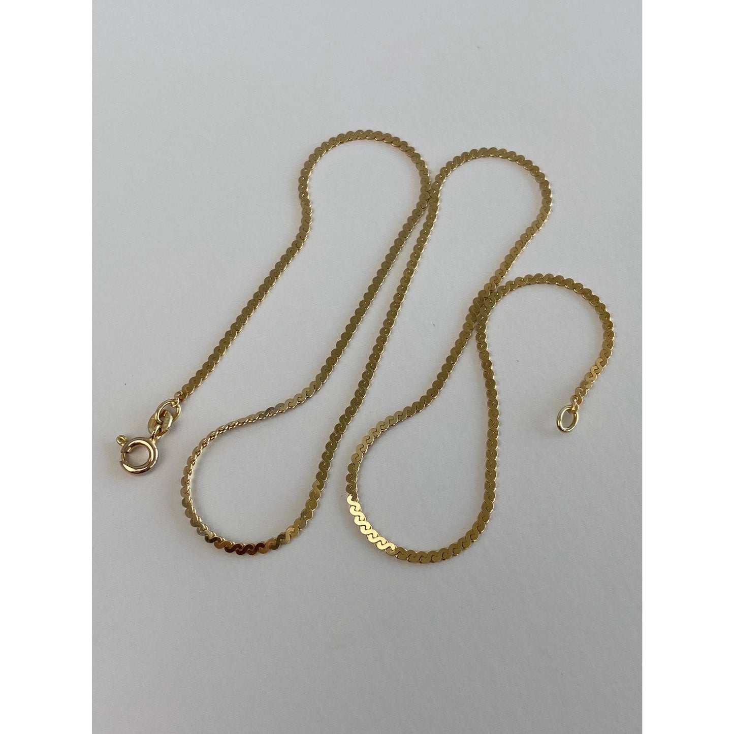 Vintage Solid 14k Yellow Gold Chunky Serpentine Chain Necklace - 18 inches