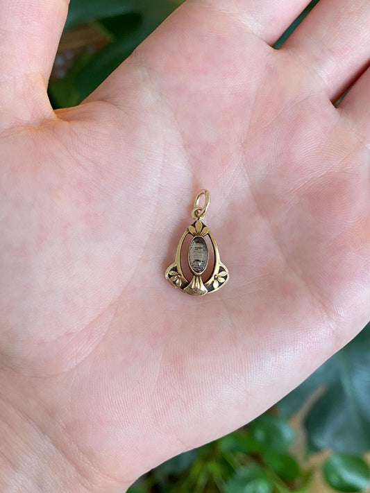 Vintage Solid 14k Yellow Gold Colored Quartz Stick Pin Conversion Charm