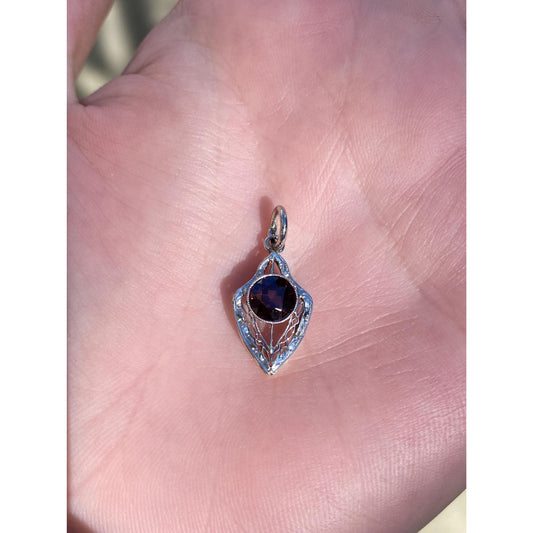 Vintage Solid Platinum & 10k Yellow Gold Garnet Art Deco Charm
